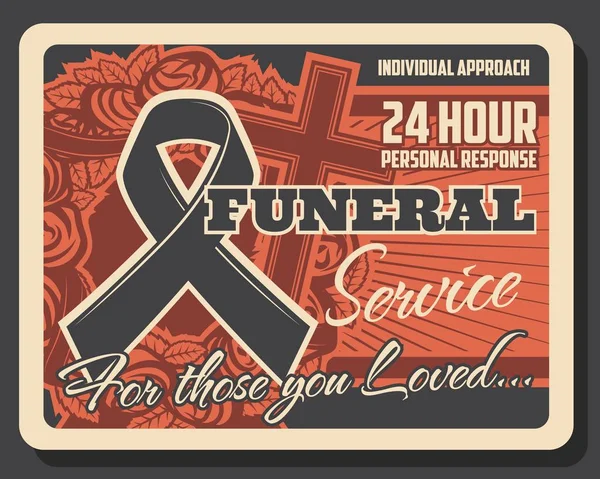 Τελετή ταφής και αφίσα vintage υπηρεσίας κηδειών — Διανυσματικό Αρχείο