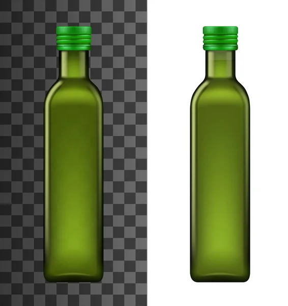 Green glass bottle, realistic olive oil — ストックベクタ