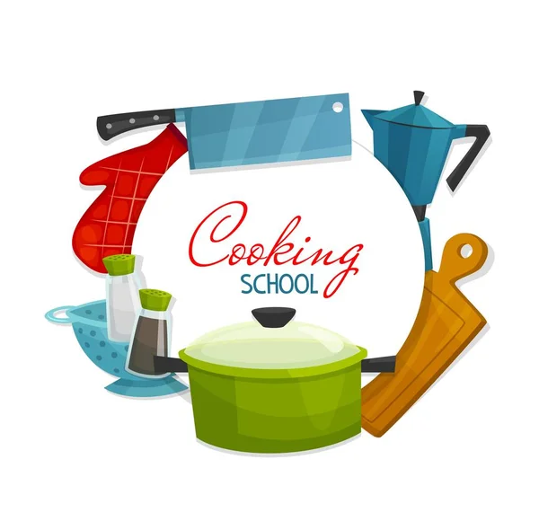 Electrodomésticos de cocina, utensilios escolares de cocina — Vector de stock