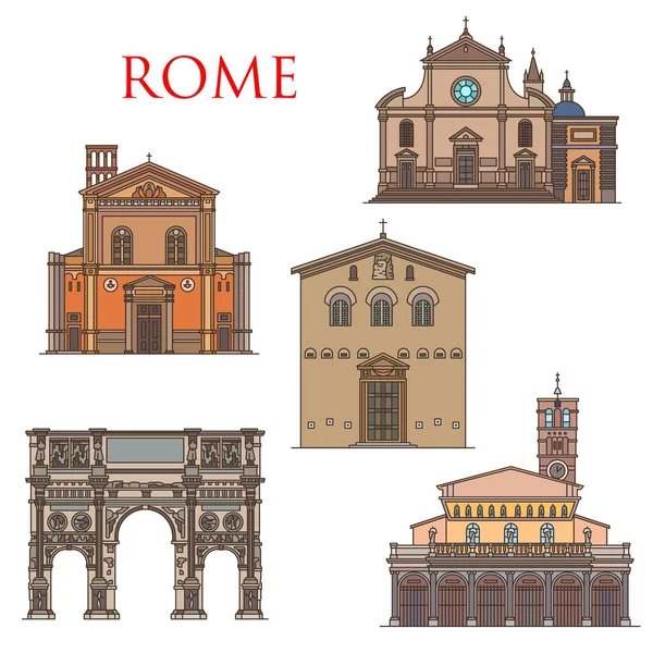 Roma arquitectura famosa, Italia edificios emblemáticos — Vector de stock