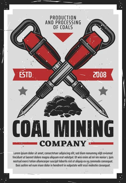 Industria estrattiva del carbone, martello pneumatico per minatori — Vettoriale Stock