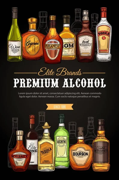 Bebidas premium e bebidas alcoólicas, esboço — Vetor de Stock