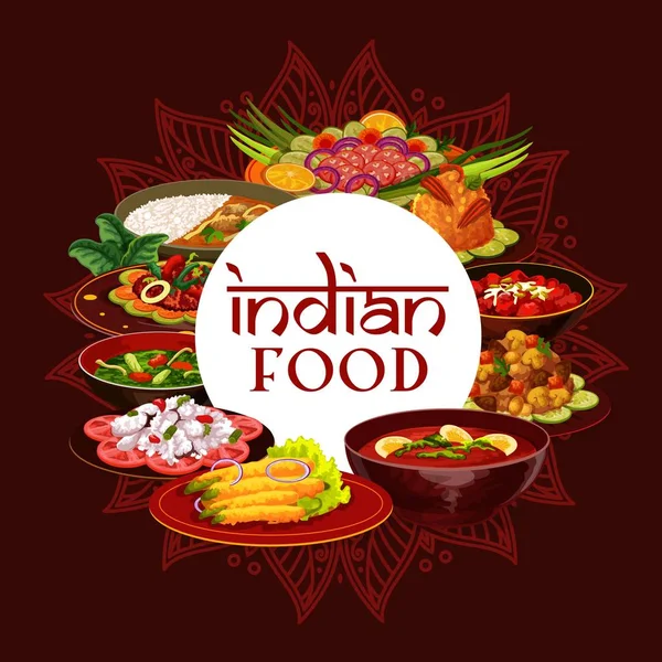 Restaurante de cocina india, platos de comida india — Vector de stock