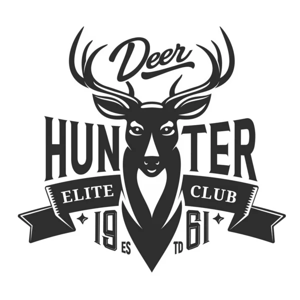 Hunter club badge, wild deer hunting — ストックベクタ