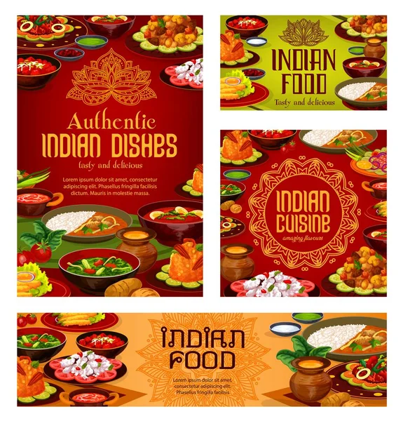 Restauracja indyjska, autentyczne menu dań spożywczych — Wektor stockowy