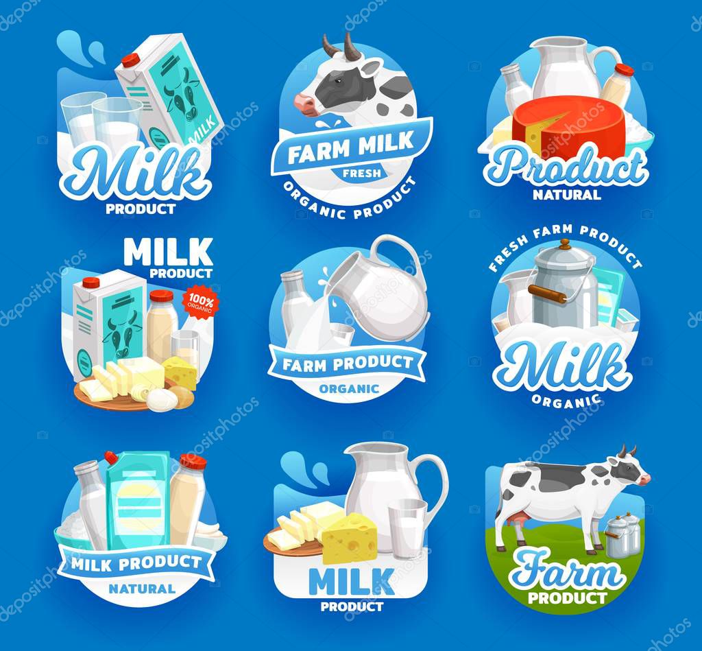 Dairy farm products, milk, butter and cheese