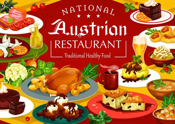 Τρόφιμα και ποτά της Αυστρίας, αυστριακή κουζίνα — Διανυσματικό Αρχείο