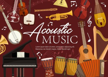 Retro müzik enstrümanları akustik halk müziği notası