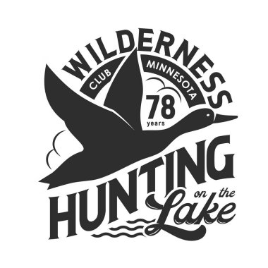 Avcılık kulübü tişörtü, gölün üstünde uçan ördek.