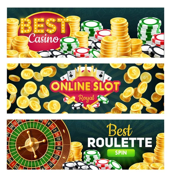 Casino real, tragamonedas en línea y ruleta de juego — Vector de stock