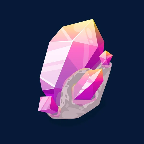 Quarts růžový drahokam, fialový minerální kámen krystal — Stockový vektor