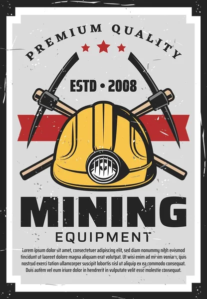 Mineiros equipamentos, mineração indústria machado picareta, capacete — Vetor de Stock