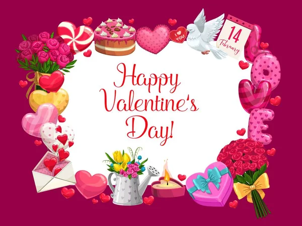 Día de San Valentín amor regalos de vacaciones y corazones — Vector de stock