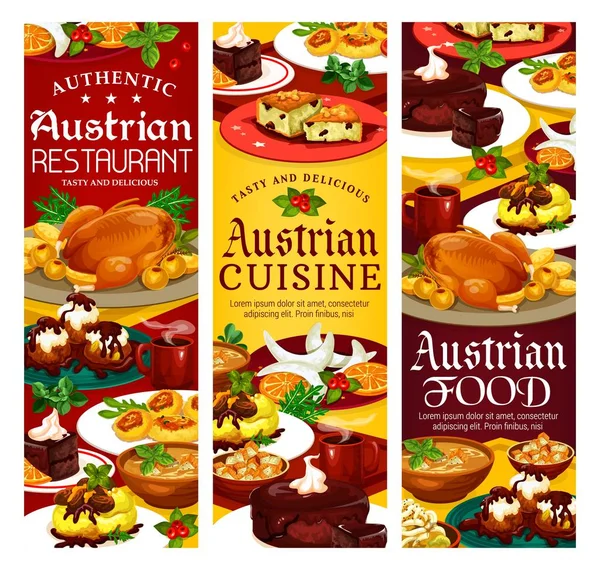 Nourriture, desserts de la cuisine autrichienne, menu — Image vectorielle