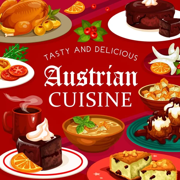 Food, desserts of Austrian cuisine, coffee cup — Stock Illustration Food, desserts of Austrian cuisine, coffee cup Stock Vector
