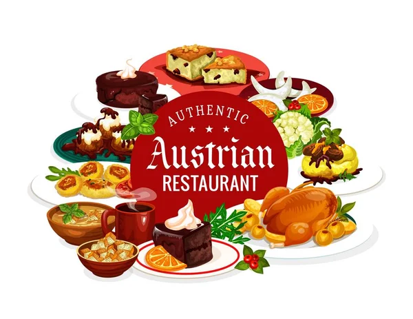 Austrian dishes frame of food and desserts — Stock Illustration Austrian dishes frame of food and desserts Stock Vector