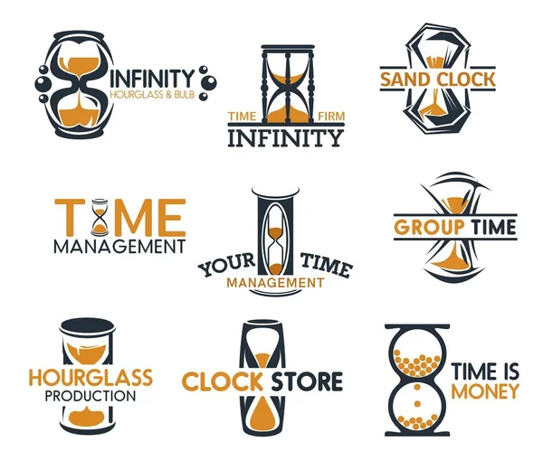 Sabliers et icônes d'horloge en verre de sable — Image vectorielle