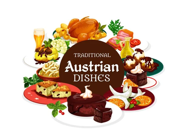 Nourriture autrichienne nationale, desserts, boissons — Image vectorielle