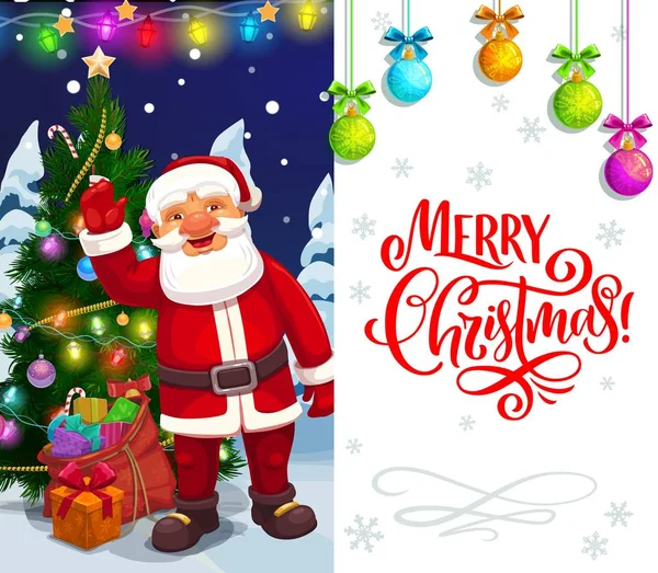 Vánoční dovolená, Santa s vánoční stromeček a dárky — Stockový vektor