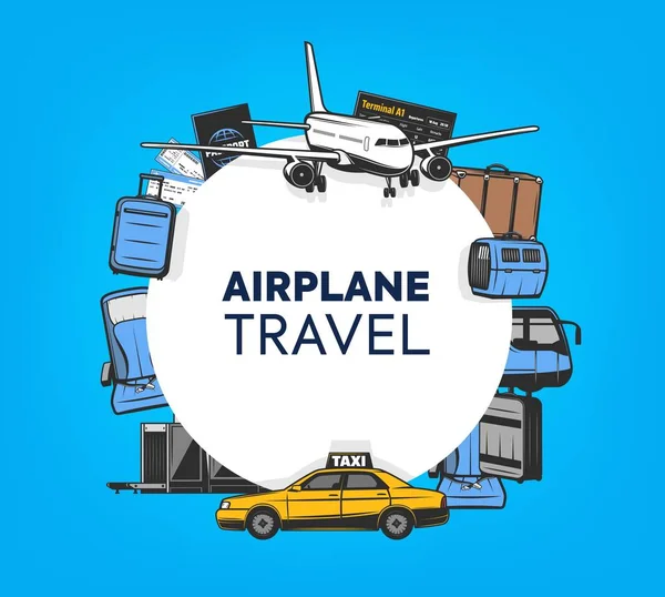 Авіаперевезення та туризм, авіакомпанії плакат польоту — стоковий вектор
