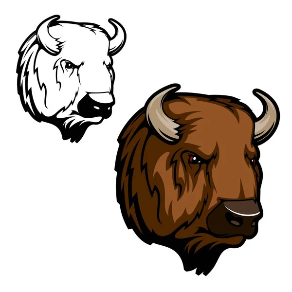 バイソン、バッファロー又は野生の牛の動物の頭 — ストックベクタ