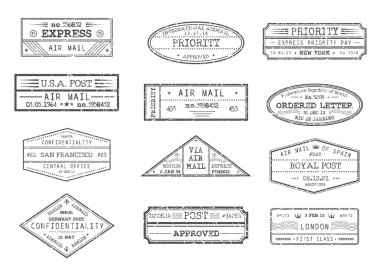 Airmail postage confidential, priority mail stamps clipart
