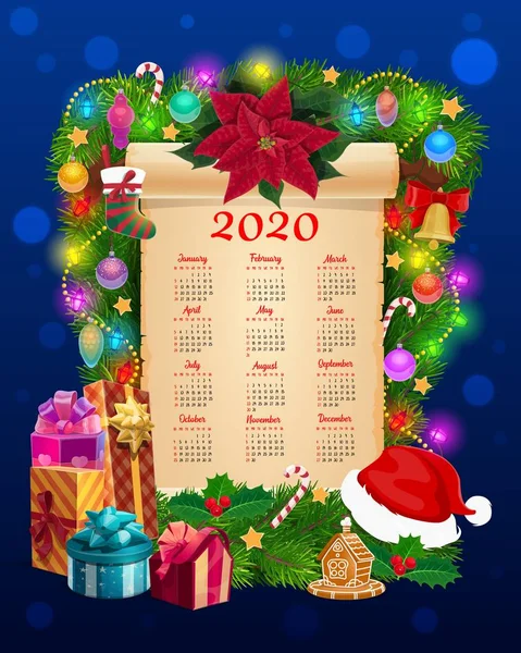 Year calendar paper scroll with Christmas garland — Stock Vector