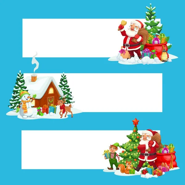 Christmas banners of Xmas gift, Santa and snowman — ストックベクタ