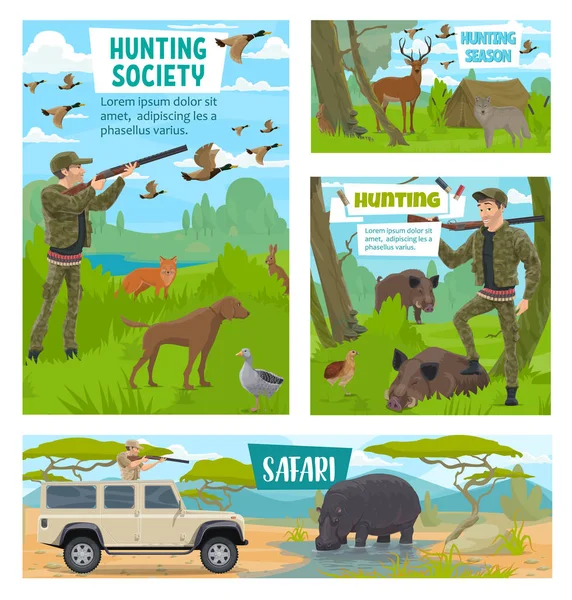 Caza temporada abierta, África safari caza munición — Vector de stock