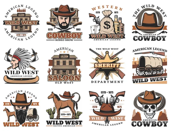 American Wild West saloon, sheriff, cowboy rodeo Stock Vector