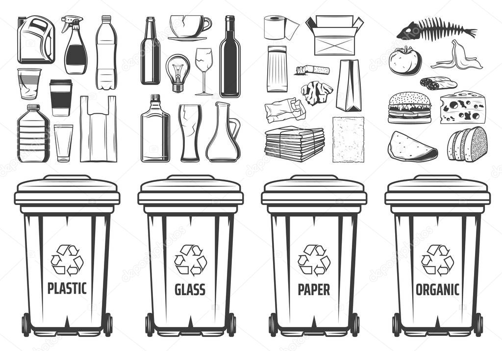 Garbage recycling bins, wastes trash containers