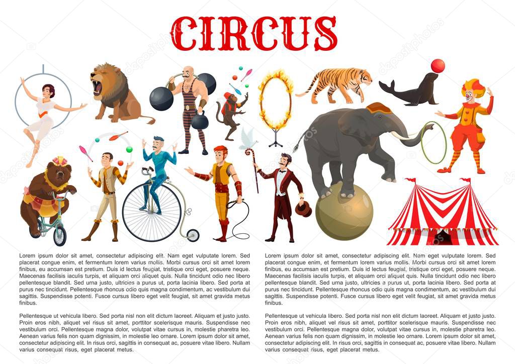 Big top circus animals tamers and equilibrists