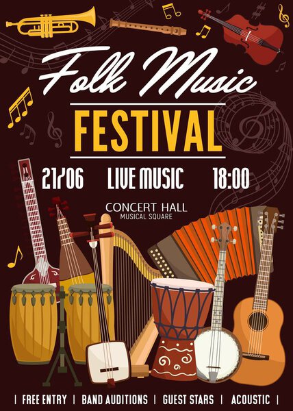 Folk music festival, traditional music instruments