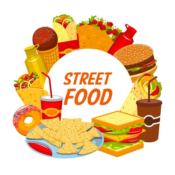 Fast food burgers, street food sandwiches meal — Stock Vector