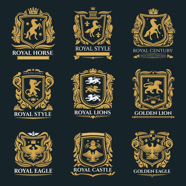 Royal heraldry emblems, heraldic lion and horse