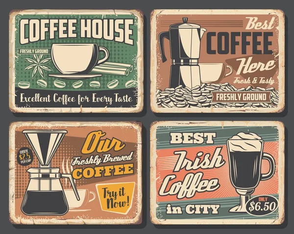 Кофе-ретро плакат, эспрессо, чашка капучино — стоковый вектор
