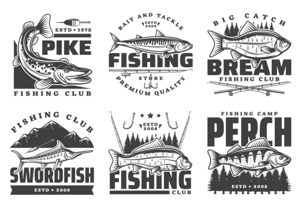 Fisher clube, grande peixe pegar passeios de acampamento de pesca —  Vetores de Stock