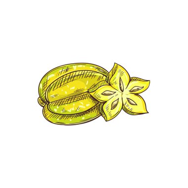 Starfruit izole edilmiş karambola, yıldız şekli dilimi