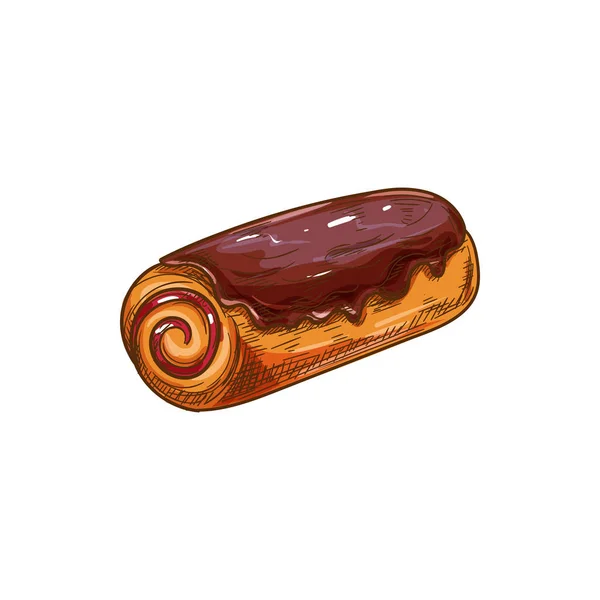 Jam roll with chocolate cream sketch — ストックベクタ