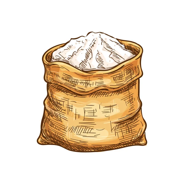Panadería, harina en el icono del boceto del saco — Vector de stock