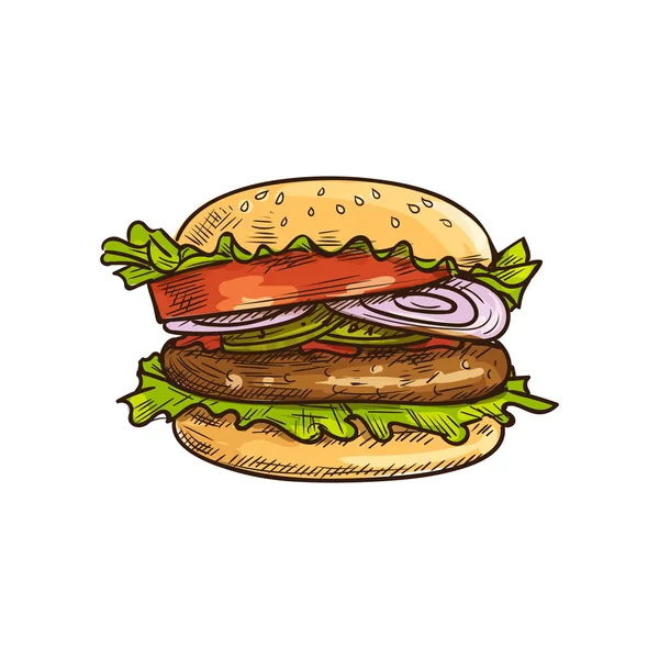 肉や野菜とバーガーファーストフードサンドイッチ — ストックベクタ