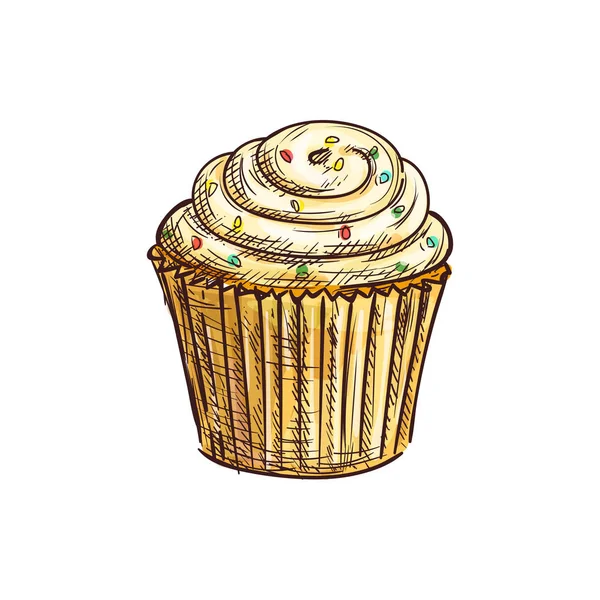 Gâteau au muffin au caramel et saupoudrer de sucre isolé — Image vectorielle