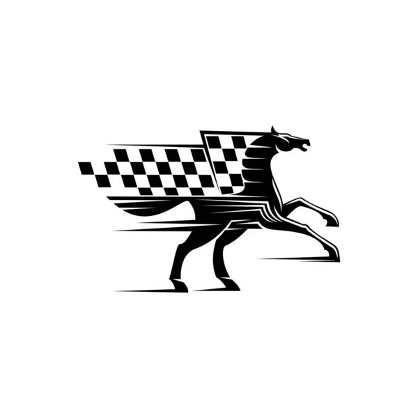 Гоночний спорт, картатий прапор і кінь мустанг — стоковий вектор