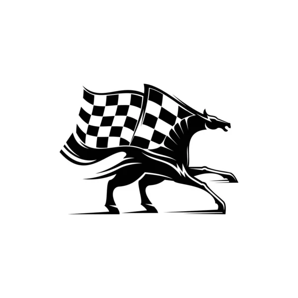 Mascote esportivo equestre, mustang, bandeira quadriculada — Vetor de Stock