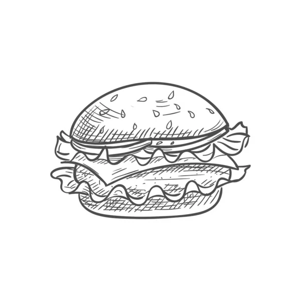 Cheeseburger sketch isolerad hamburgare hamburgare — Stock vektor