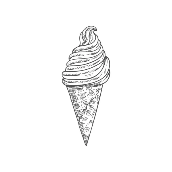 Whipped sundae dessert, frozen ice cream sketch — 스톡 벡터