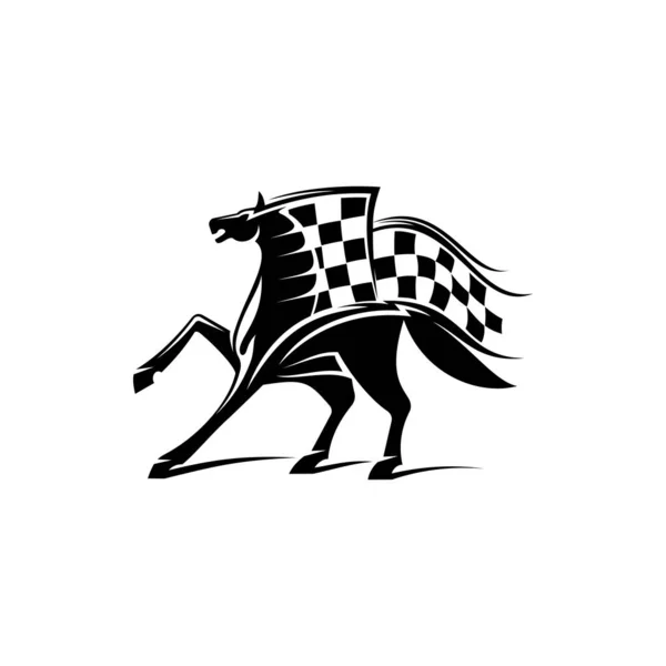 Corridas esporte, bandeira quadriculada e cavalo mustang — Vetor de Stock