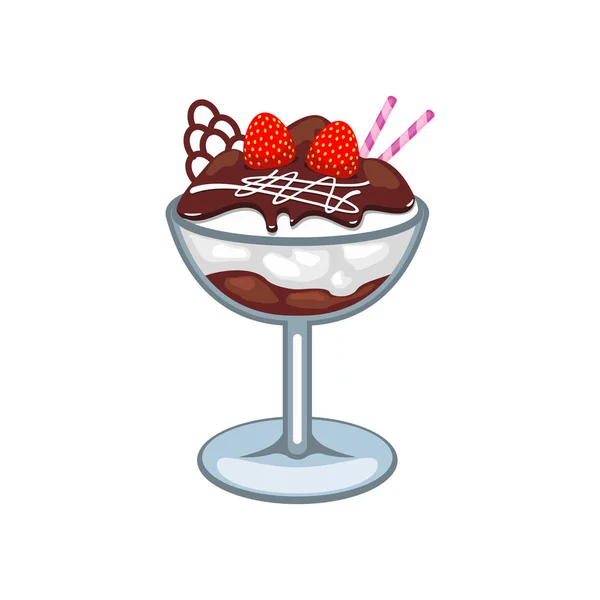 冰淇淋甜点与巧克力，浆果，薄片 — 图库矢量图片