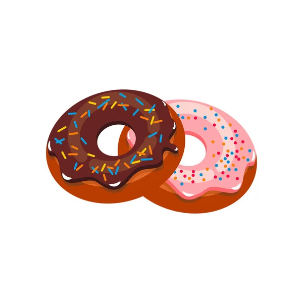Donut, glaçage chocolat et fraise, saupoudrer — Image vectorielle