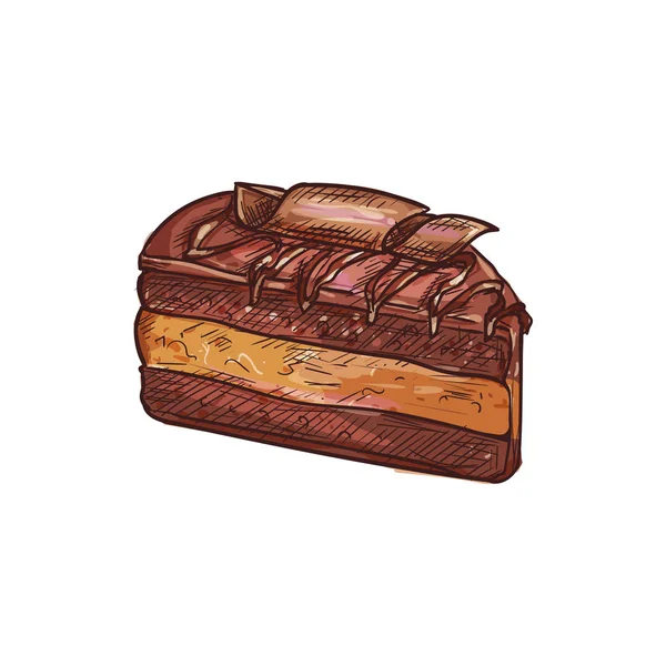 Doce sobremesa pedaço de bolo de chocolate isolado — Vetor de Stock